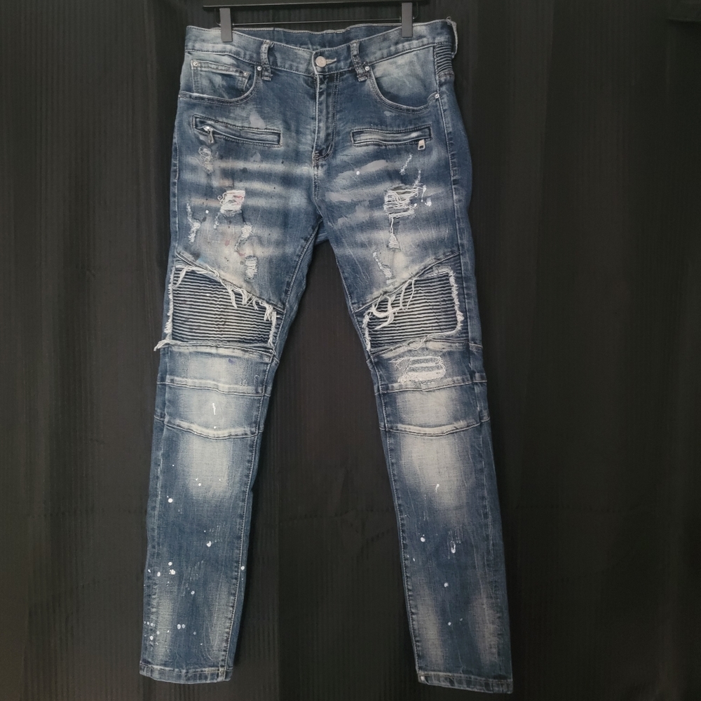 DOPE 32x30 distressed moto stretch jeans